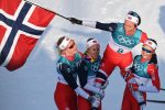 Marit Bjoergen and other members of Norwegian cross-country skiing team