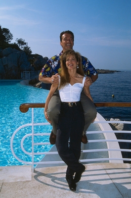 Arnold Schwarzenegger And Linda Hamilt wooden framed poster