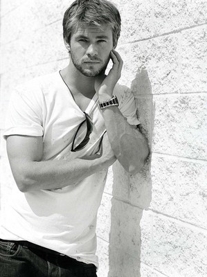 A Black and White Chris Hemsworth Poster